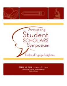2014 Student Scholars Symposium advertisement with logos from STEM, Education and Writing majors.
