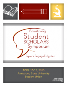 2015 Student Scholars Symposium with a thought bubble and Icons from the Sciences, writing, and education.